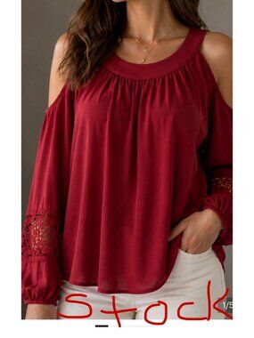 Style & Co Women’s Cold Shoulder Long Sleeved Top Red Wine  Size Medium M